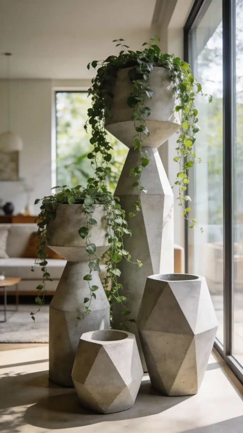 Sculptural Concrete Planters Display