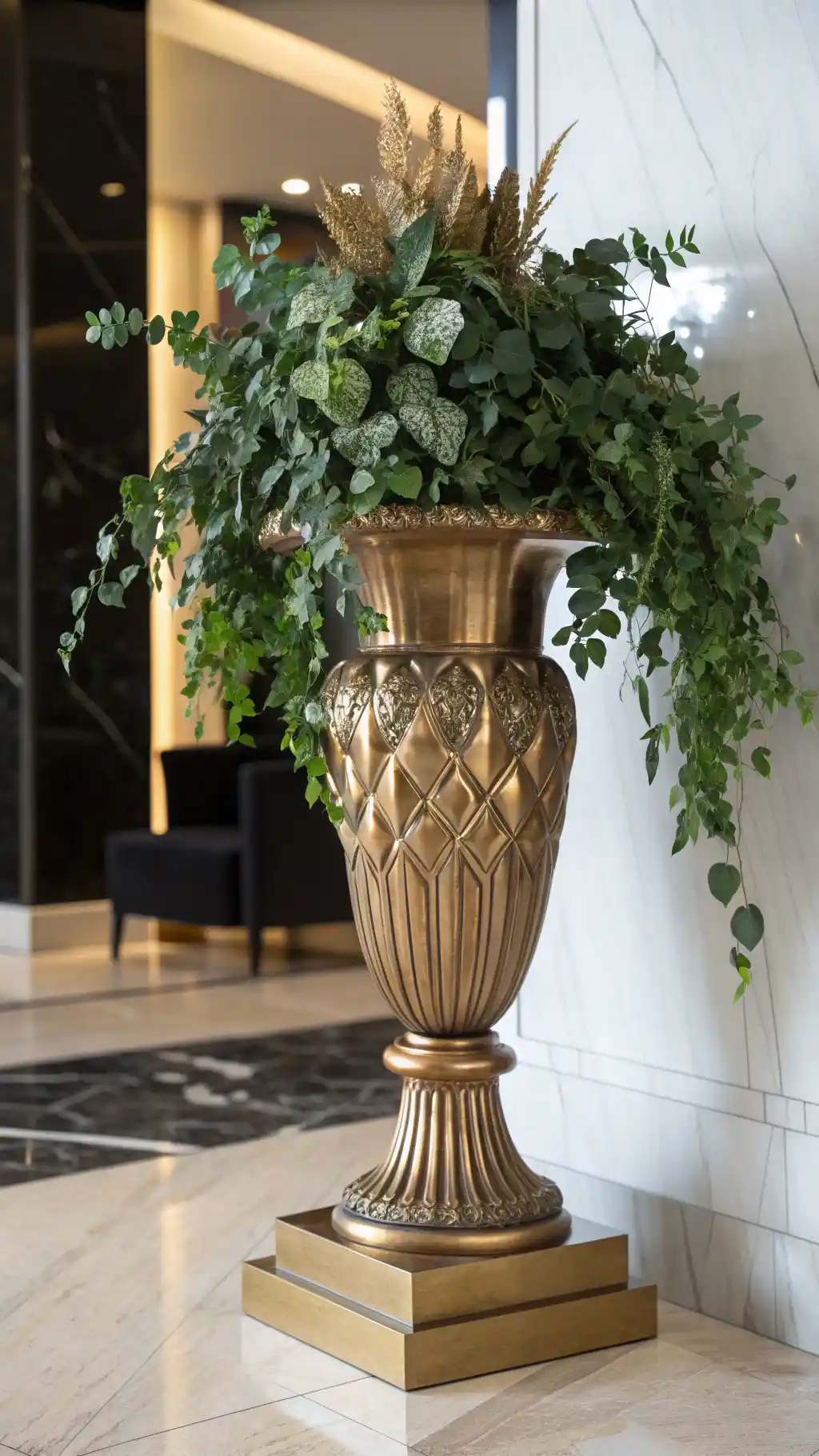 Sculptural Brass & Greenery Focus