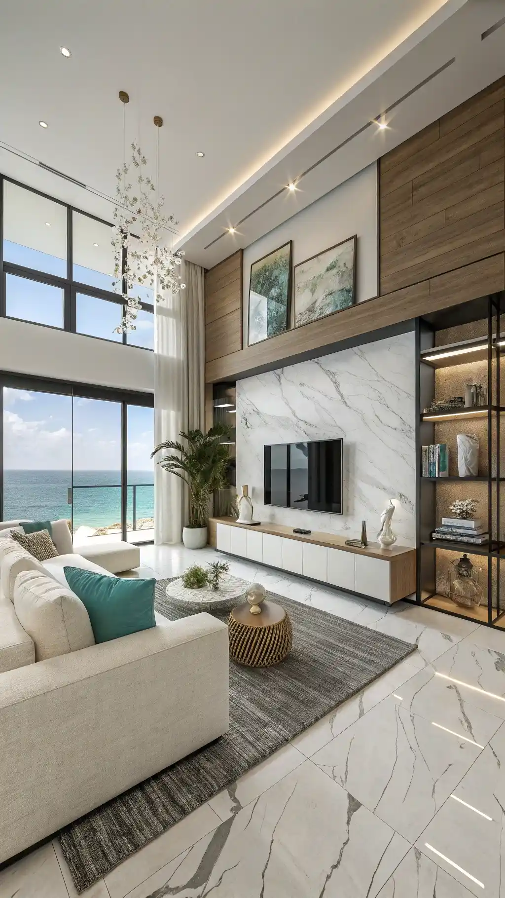 Coastal Glam Marble Living Room