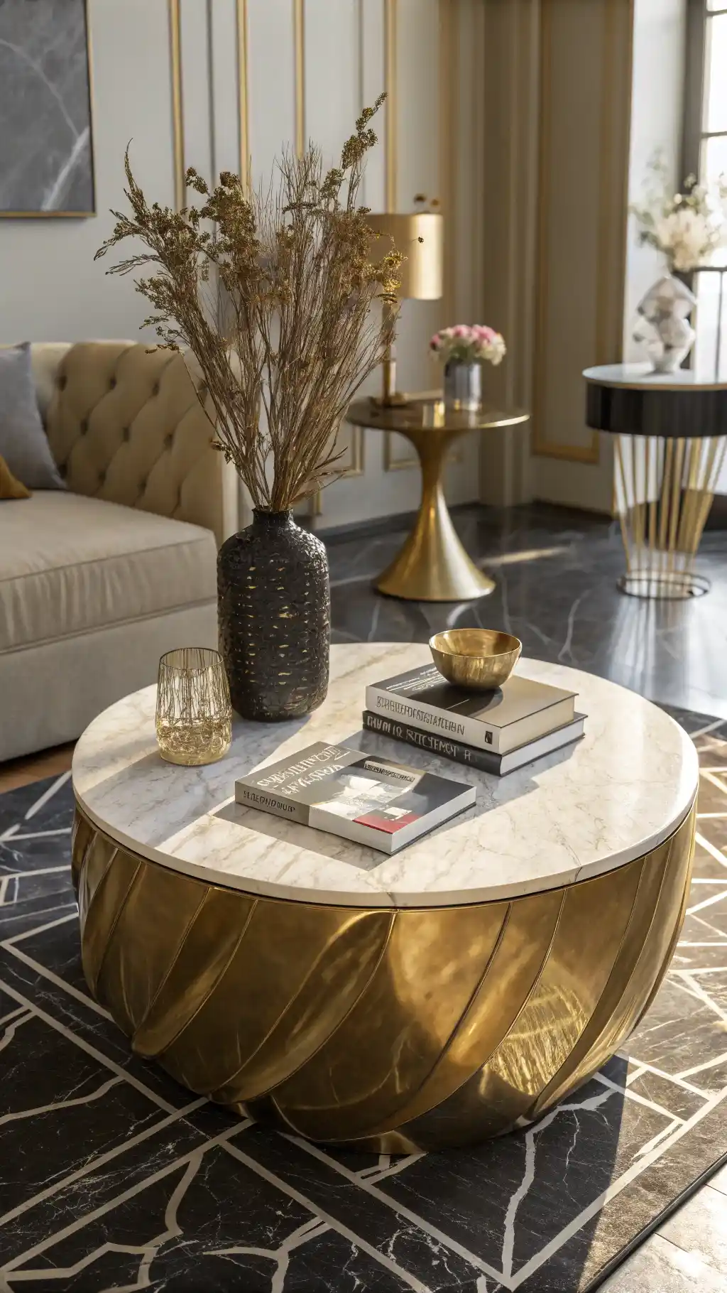 Sculptural Brass Coffee Table Focus