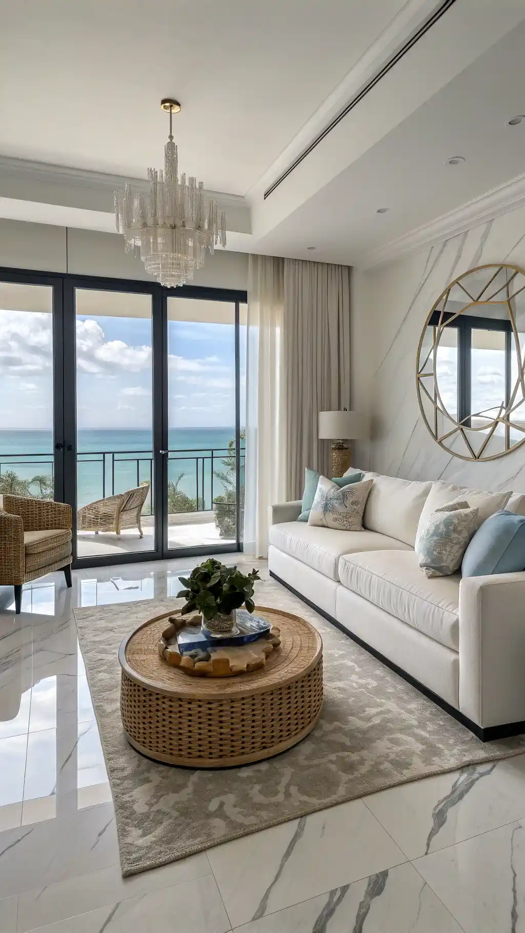 Coastal Glam Marble Living Room