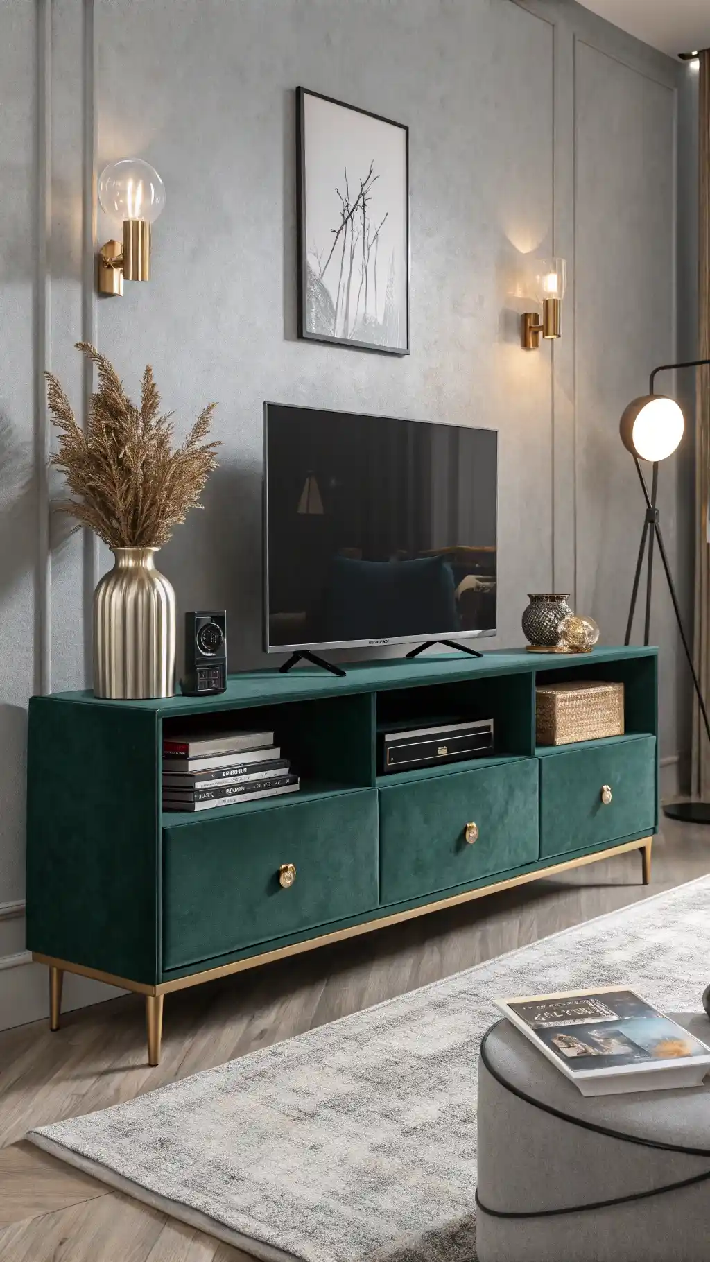 Velvet Upholstered Media Console