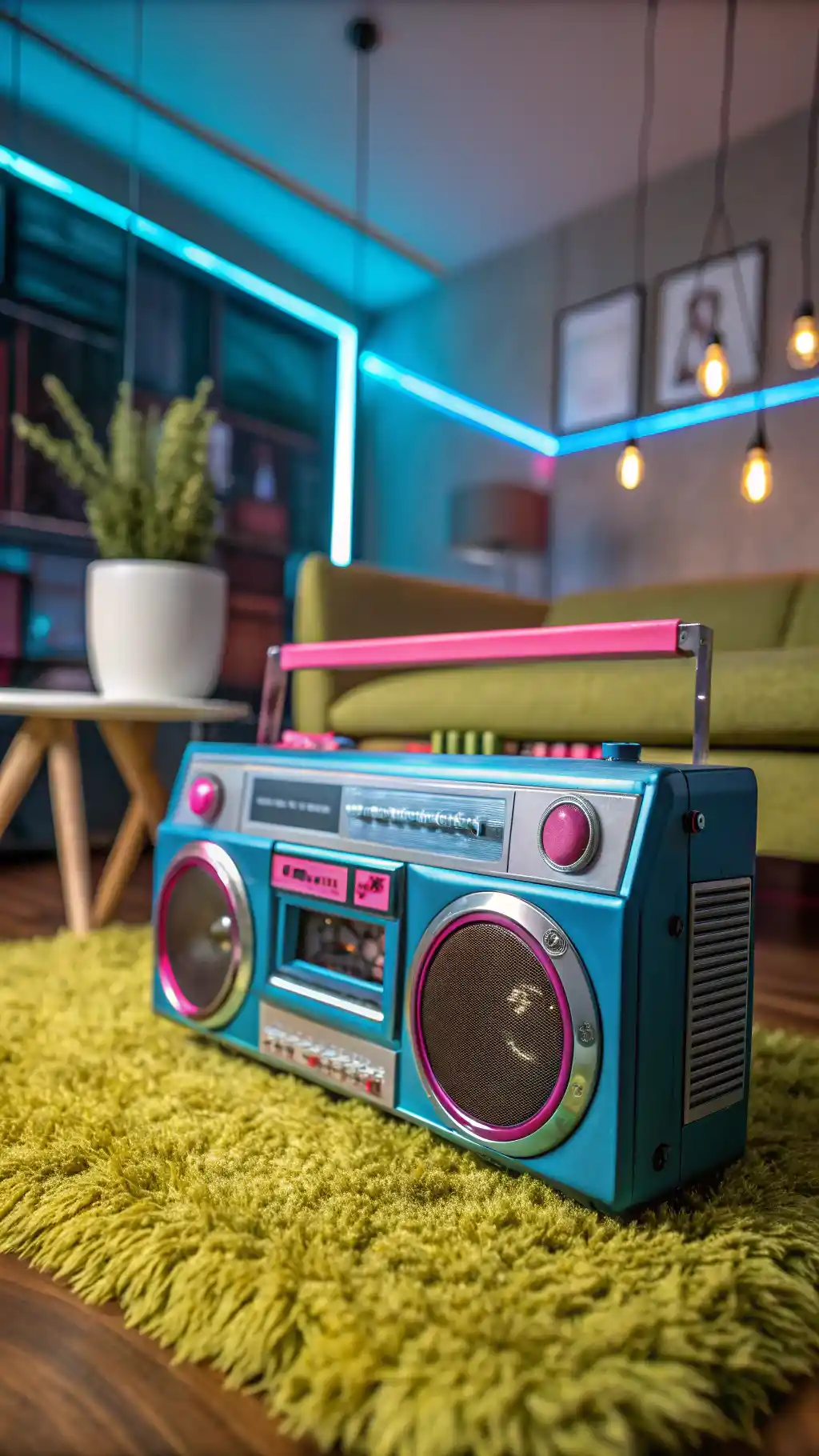 Neon Glow Retro Living Room