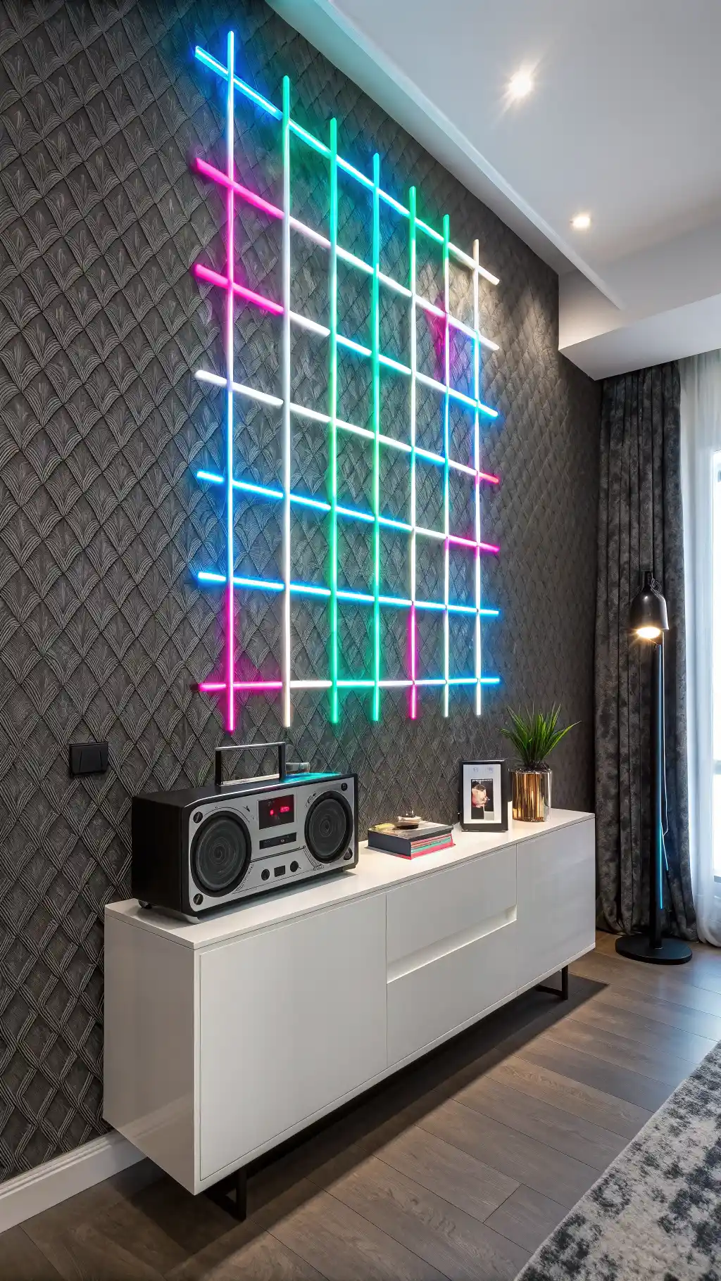 Neon Grid Geometric Wall Display
