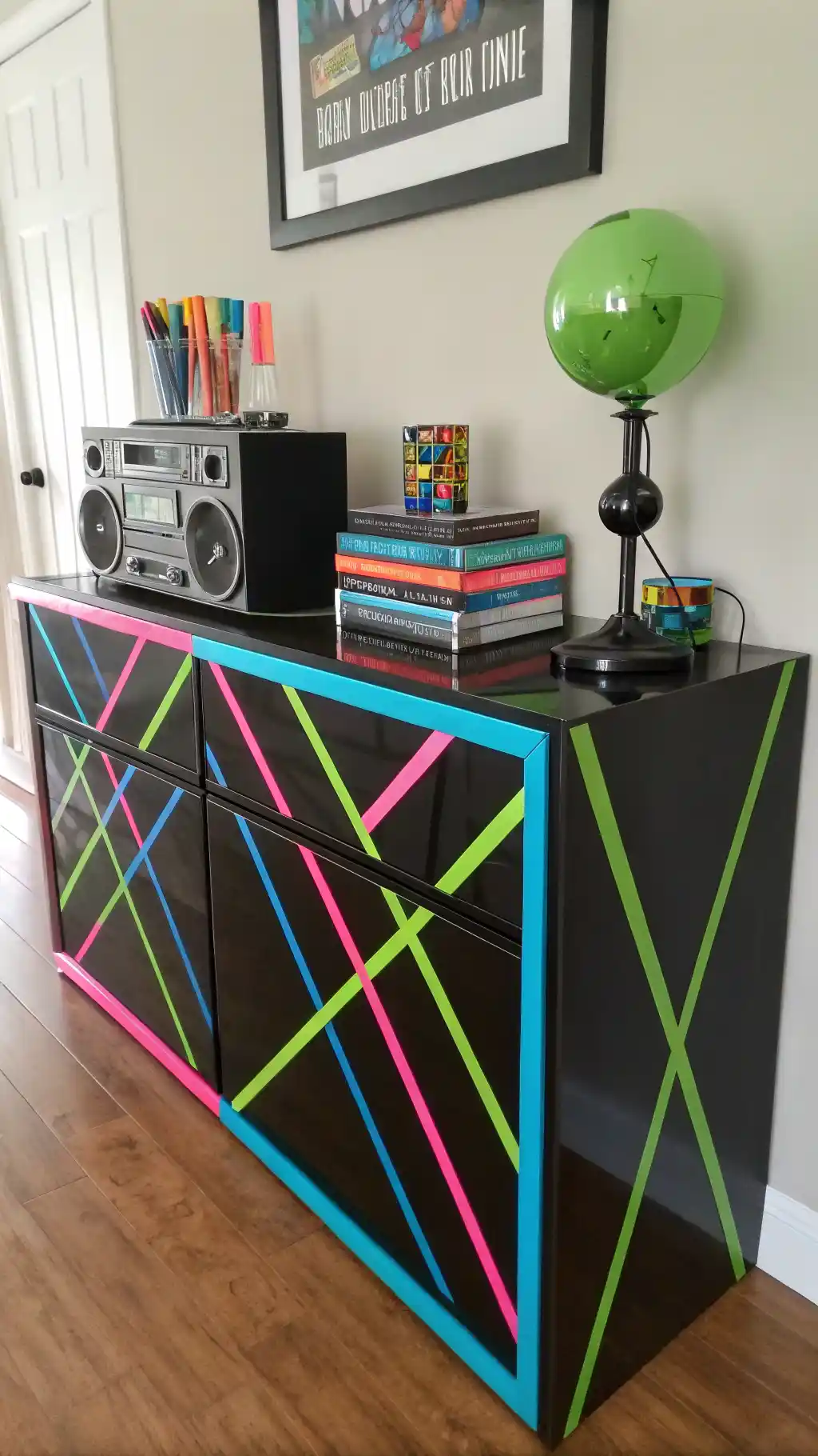 Neon Geometric Console Table Display