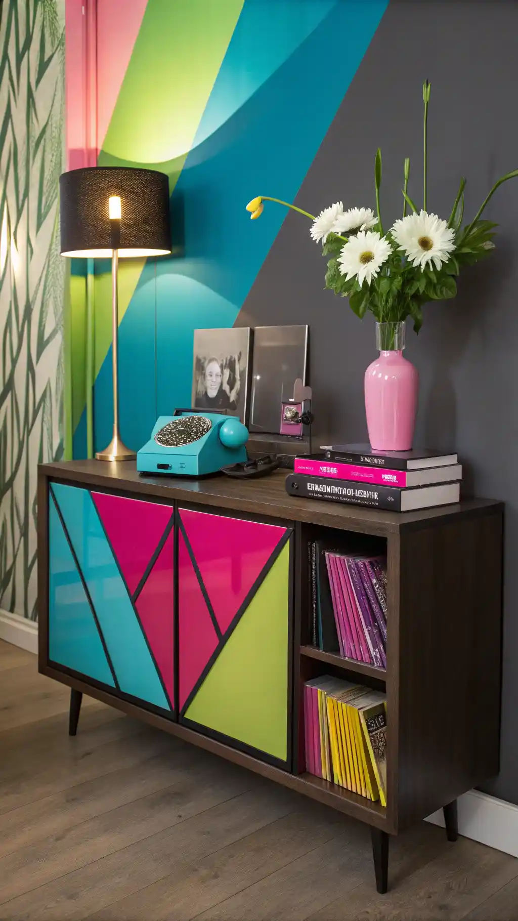 Geometric Color Block Console Styling