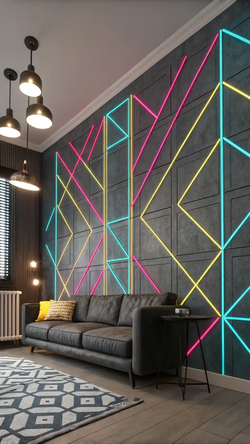 Neon Grid Geometric Accent Wall