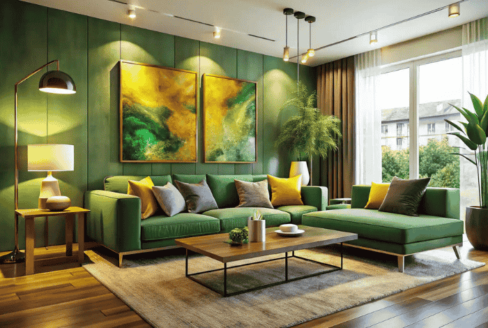 green and yellow living room design featured image