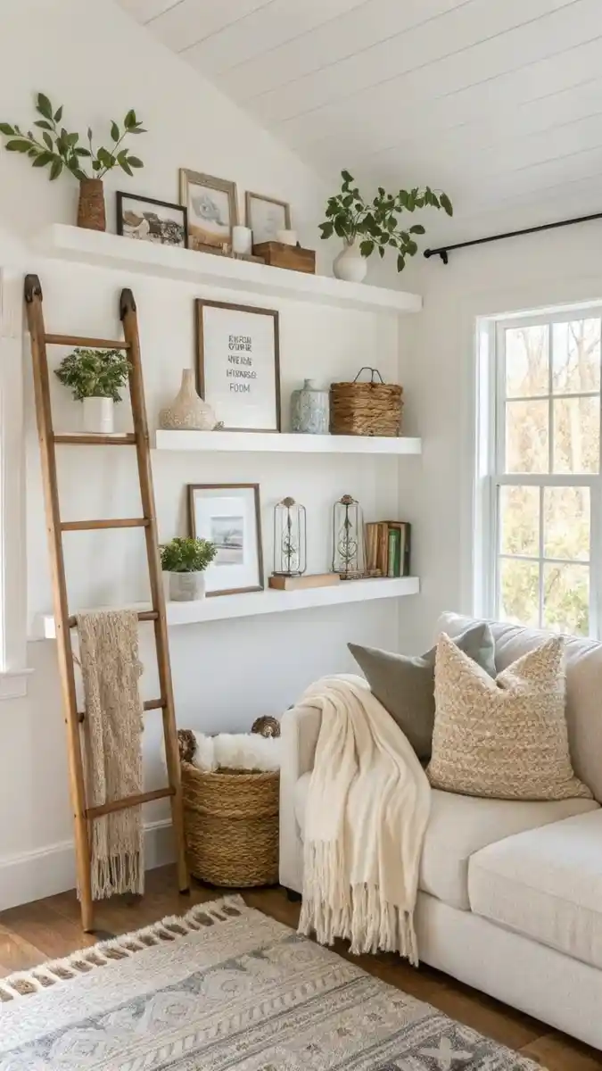 Aesthetic floating shelf decor ideas for living room