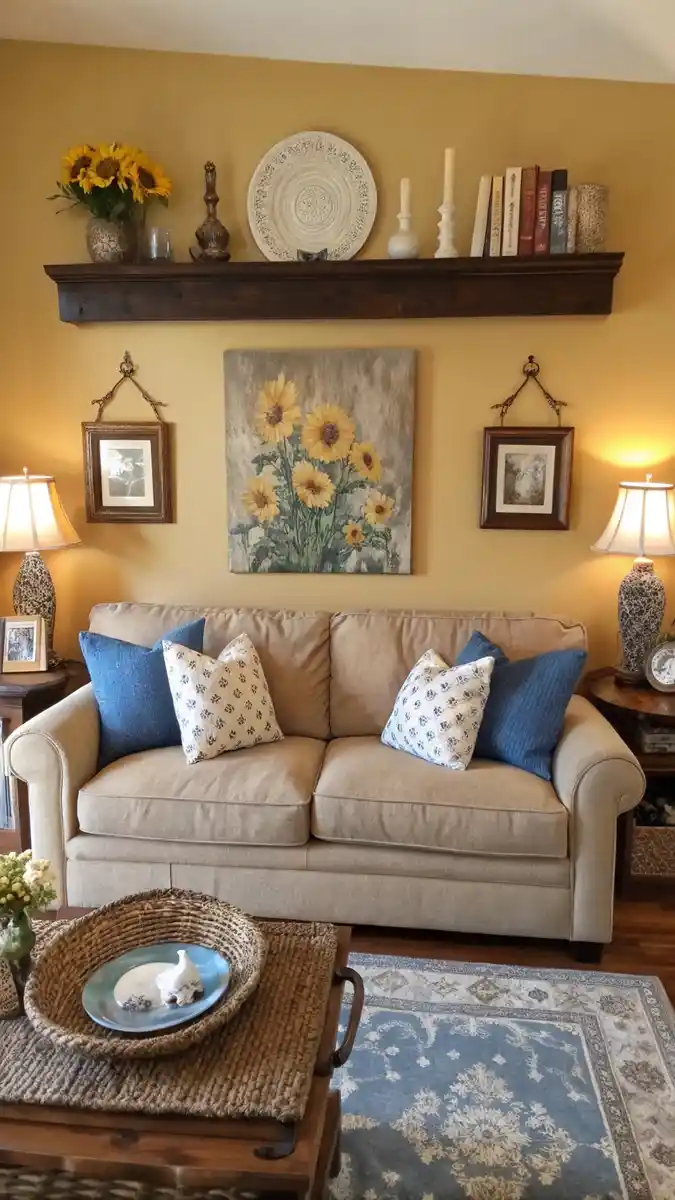 Vintage floating shelf decor ideas for living room