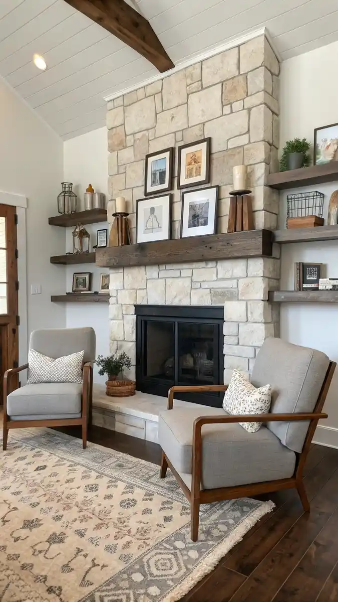 Scandinavian floating shelf decor ideas for living room