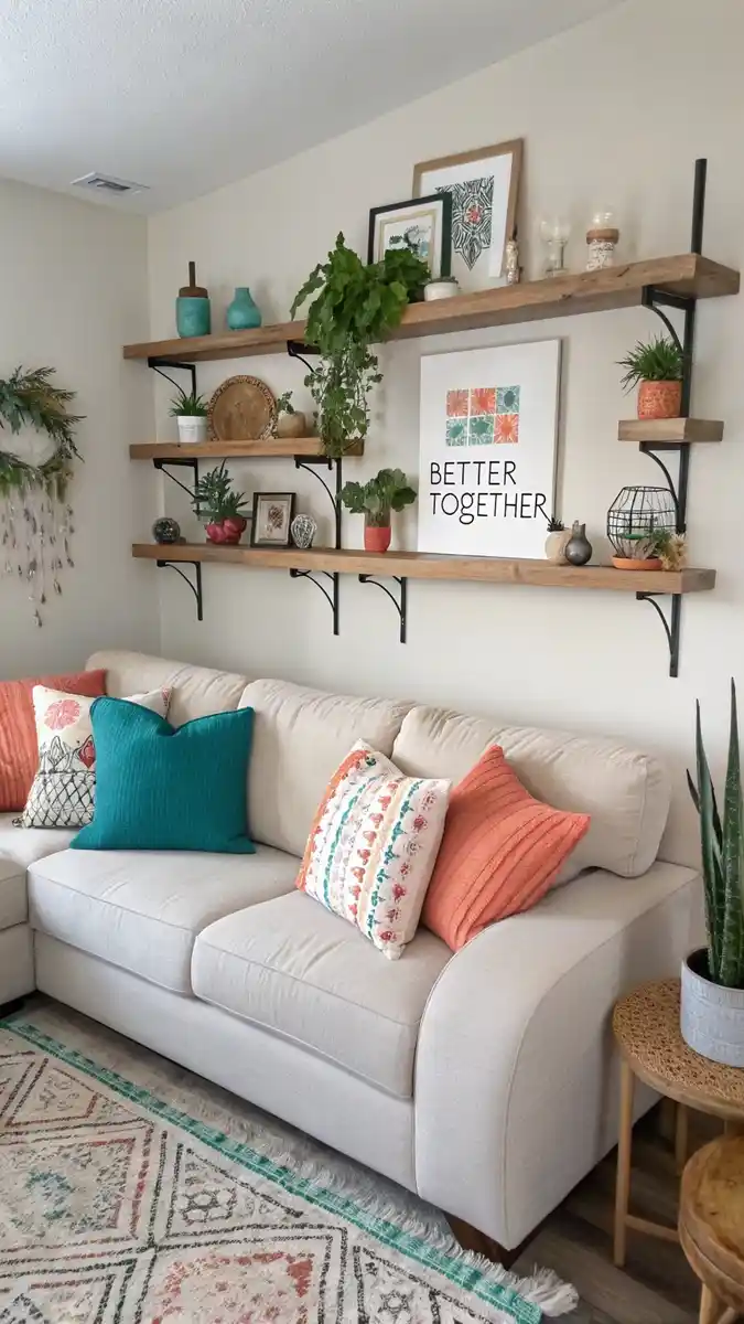 Charming floating shelf decor ideas for living room