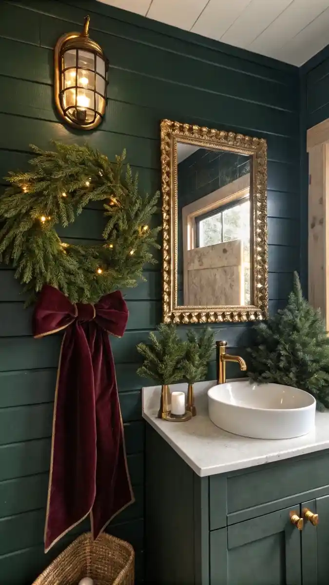 vintage green christmas bathroom decor