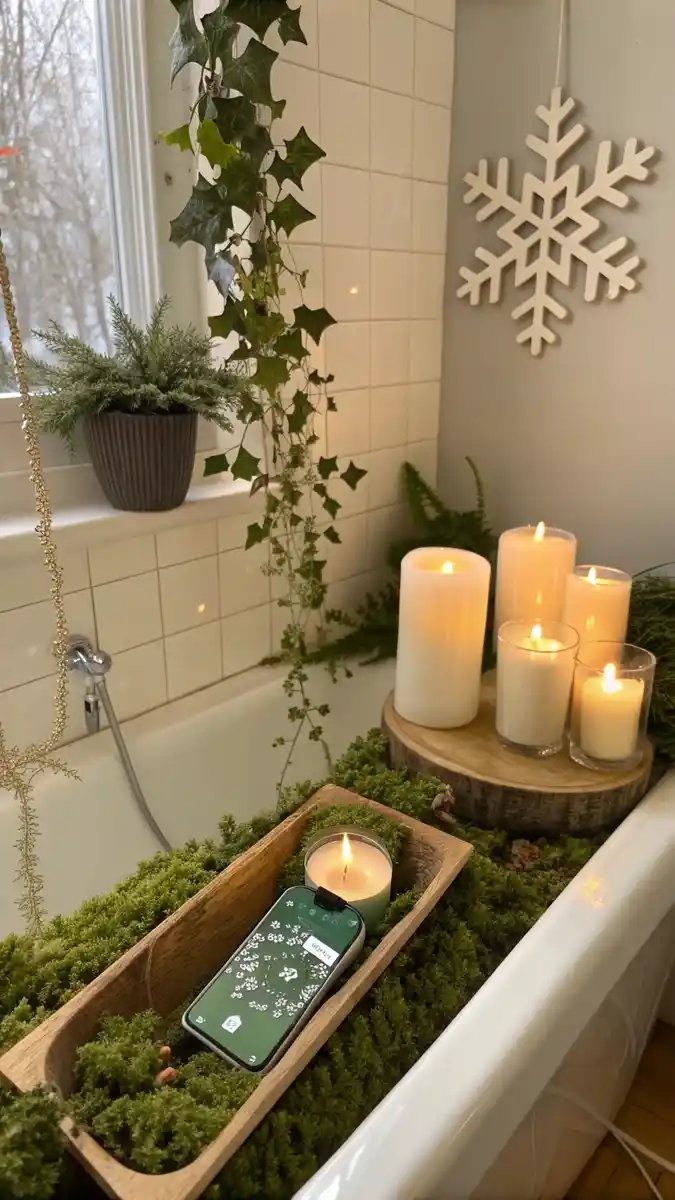 cozy green christmas bathroom decor