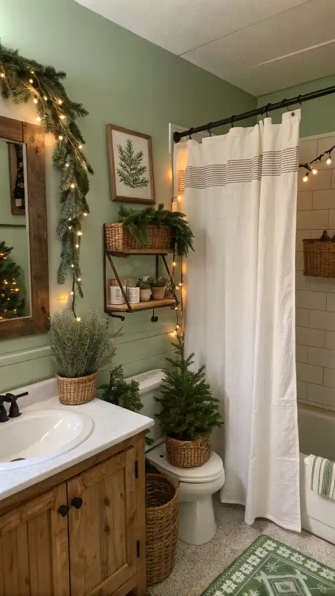 rustic green christmas bathroom decor