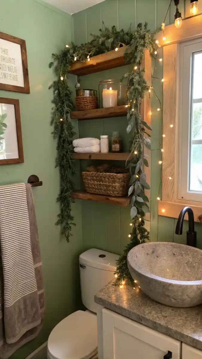 boho green christmas bathroom decor