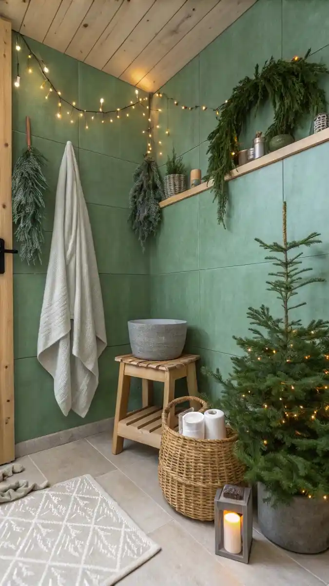 luxe green christmas bathroom decor