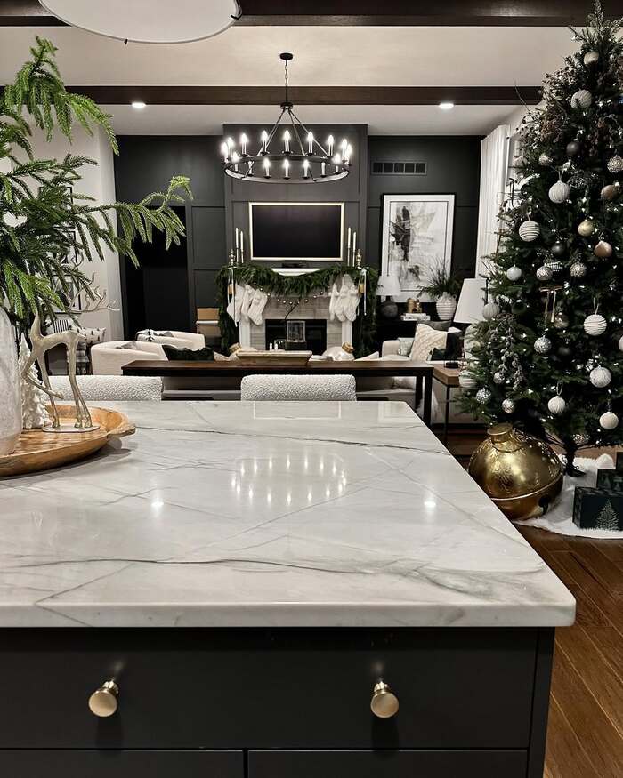 neutral christmas decor living room