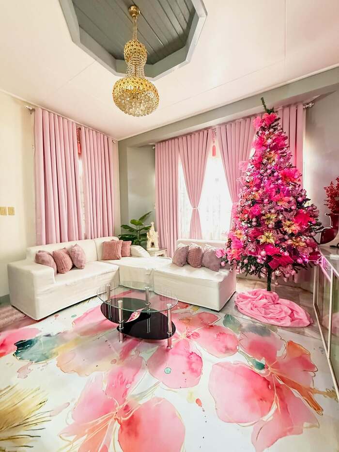 Pink Christmas Living Room