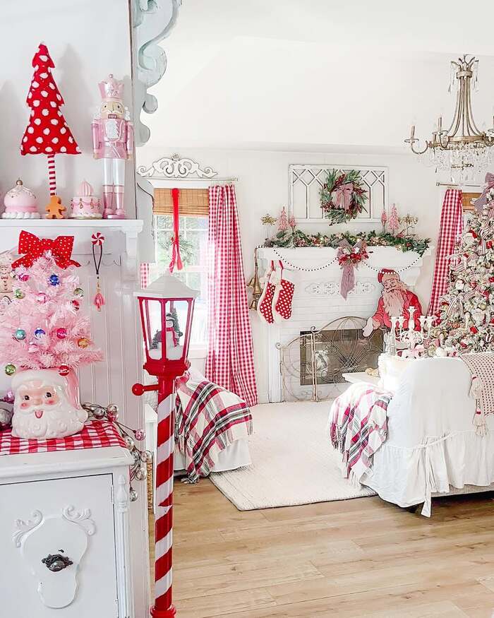 red and white christmas decor living room
