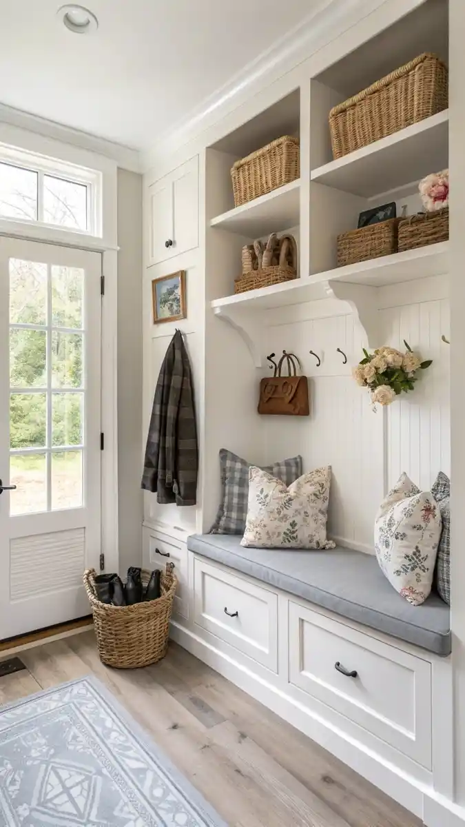 elegant shoe rack in living room entryway