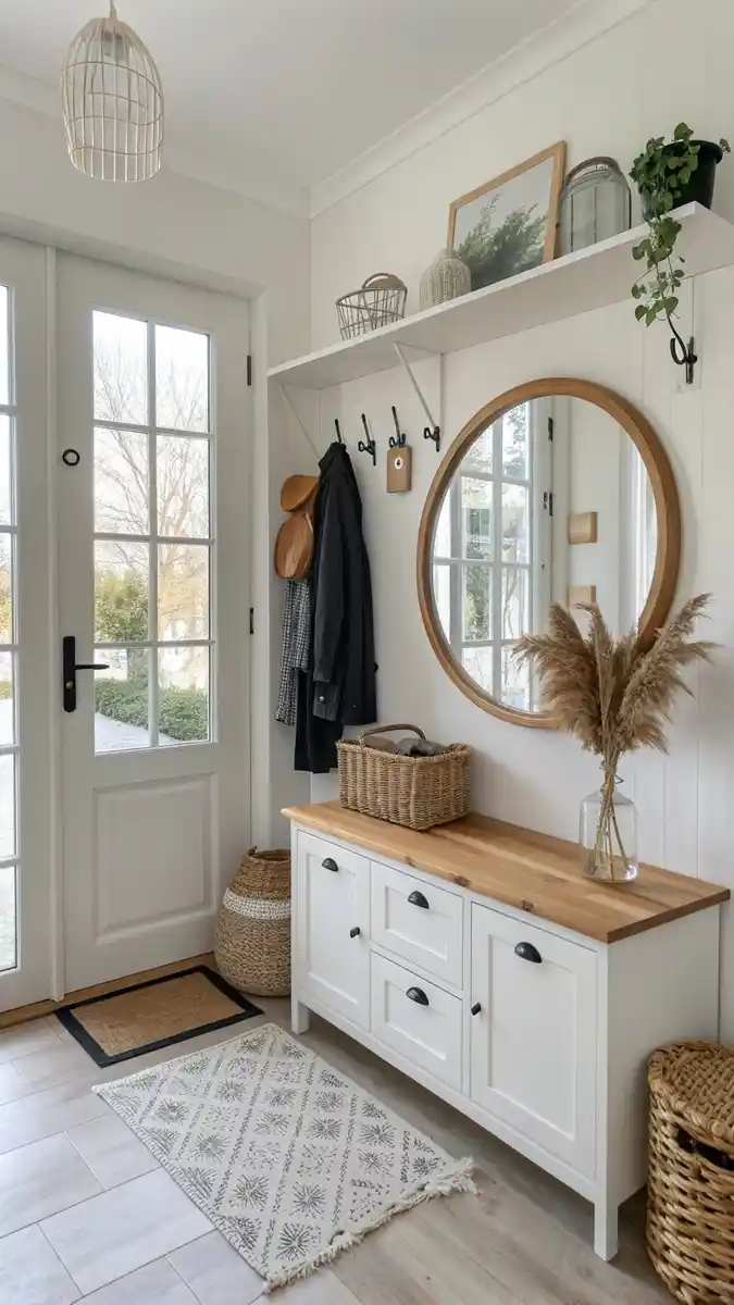 minimalist shoe rack in living room entryway