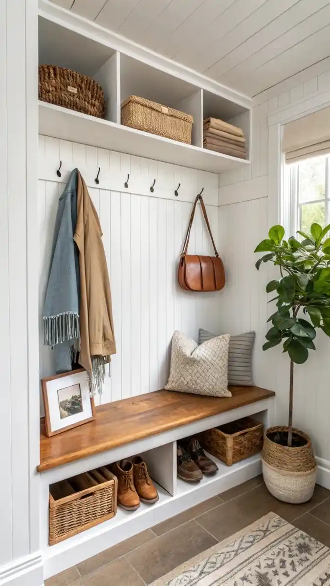 sophisticated shoe rack in living room entryway