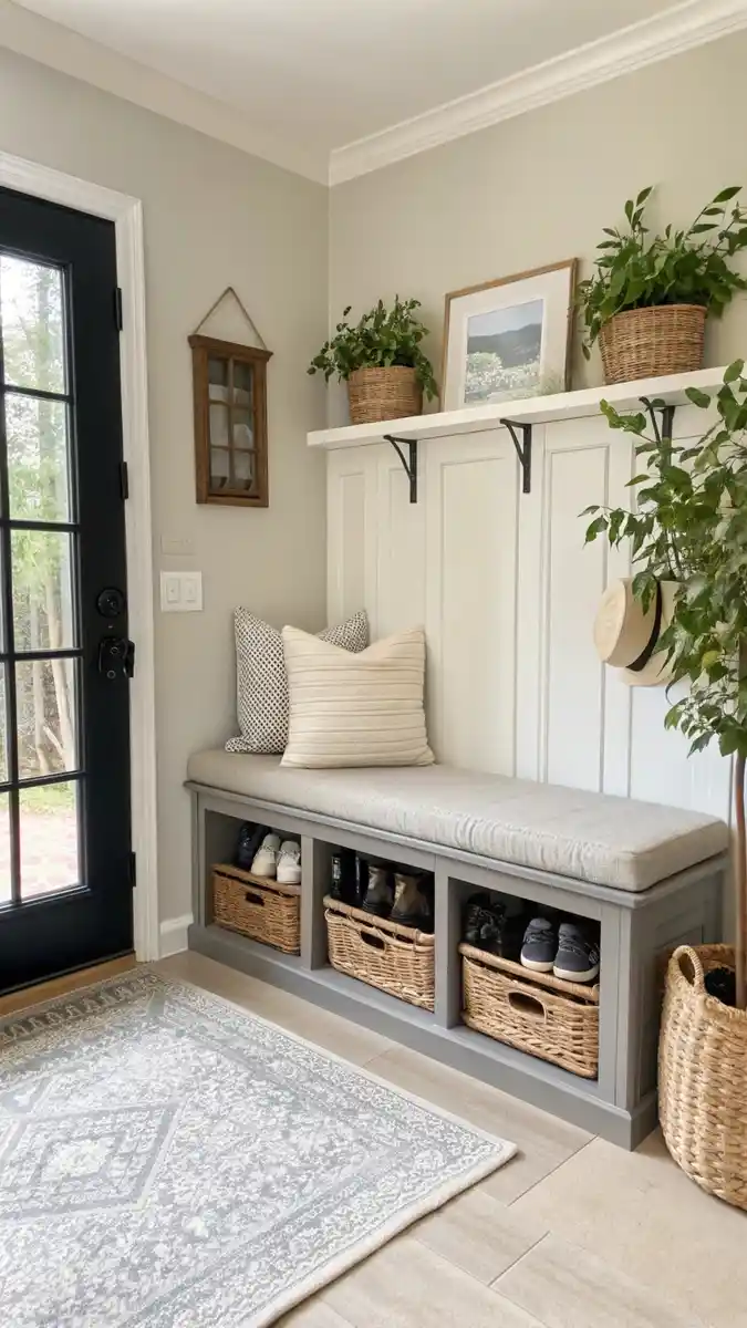 timeless shoe rack in living room entryway