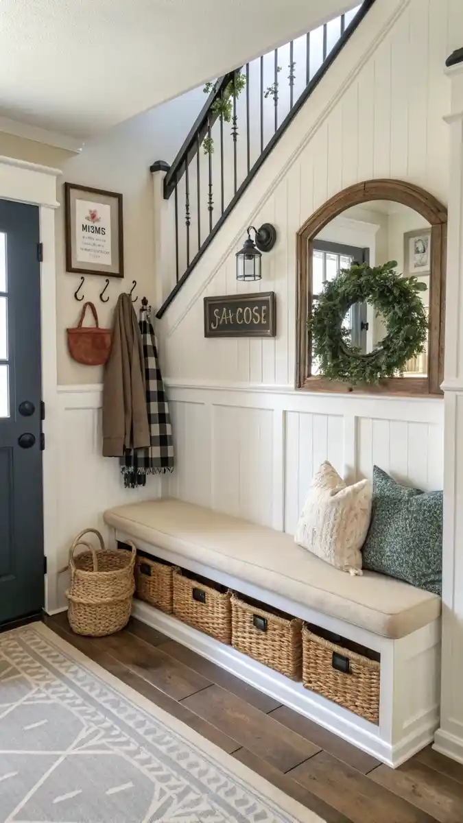 Minimalist small living room ideas with shoe rack