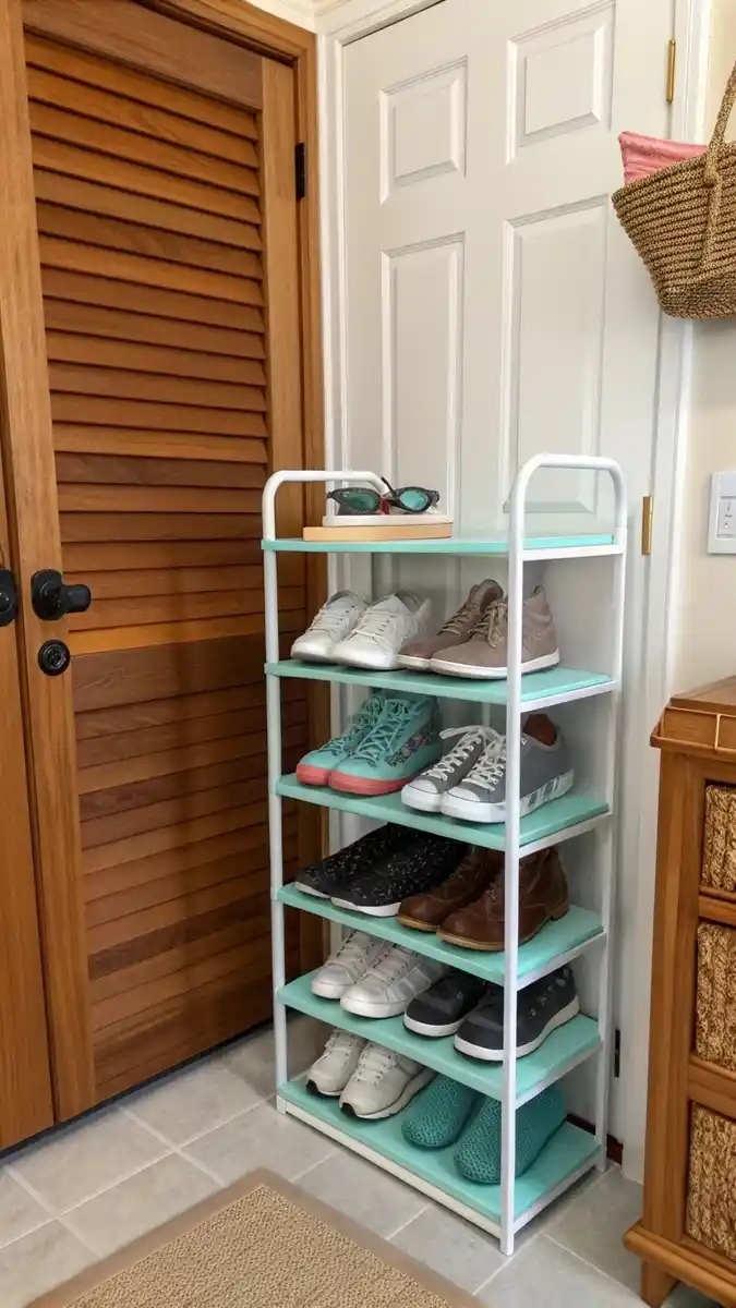 Warm small living room ideas with shoe rack